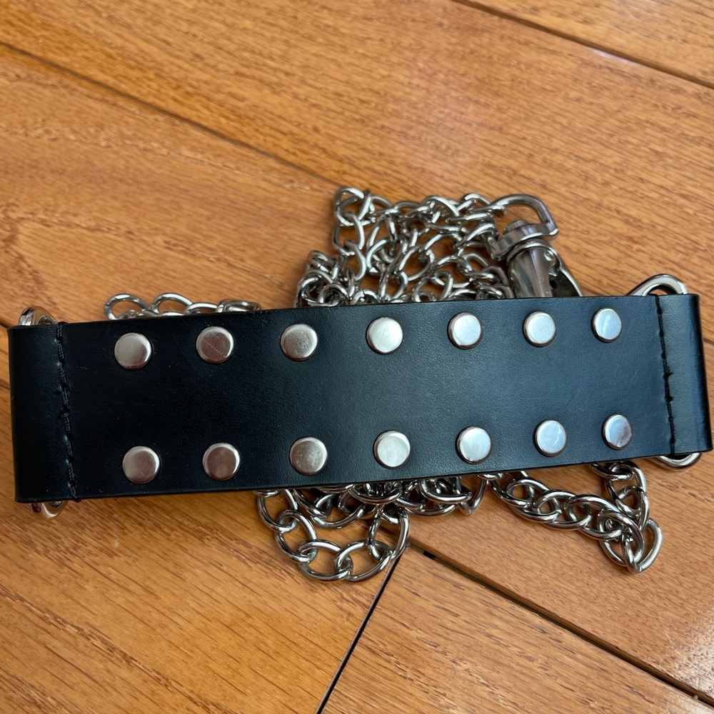 Silver and black chain belt